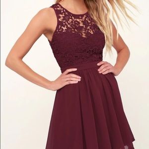 Burgundy mini skater lace dress, homecoming, wedding guest, prom